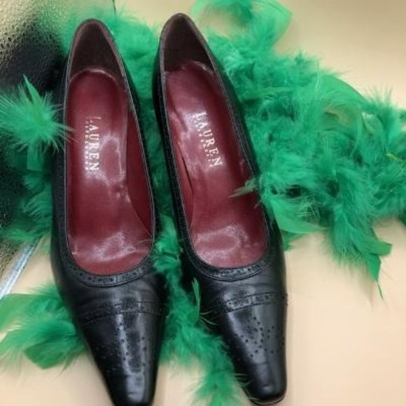 Lauren Ralph Lauren Black Leather Classic Pump Heels 7 - Picture 1 of 6
